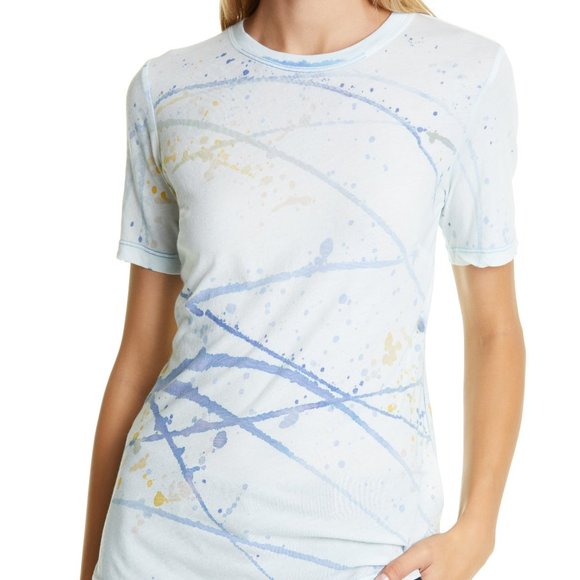 Women's Raquel Allegra Paint Print Slim T-Shirt, Size 2 - Blue - Picture 1 of 3